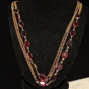 Multicolor Glass Beads in Gold Tone Chain Necklace